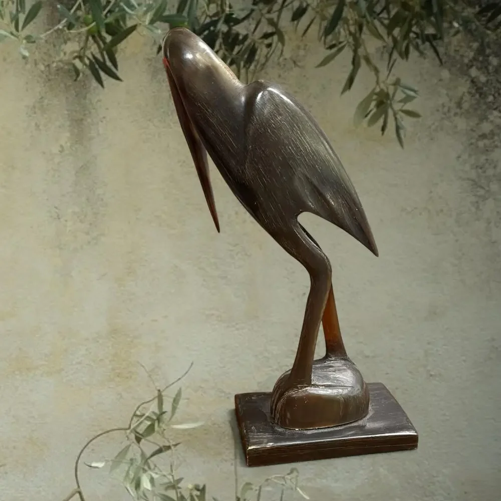 Vtg MCM Carved Buffalo Horn Crane Bird Sculpture 7